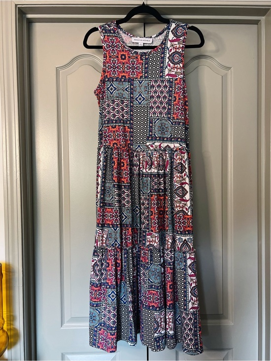 Emma & Michele Dresses & Skirts - Emma & Michele Patchwork Boho Midi Dress | Sleeveless Tiered | Size Small